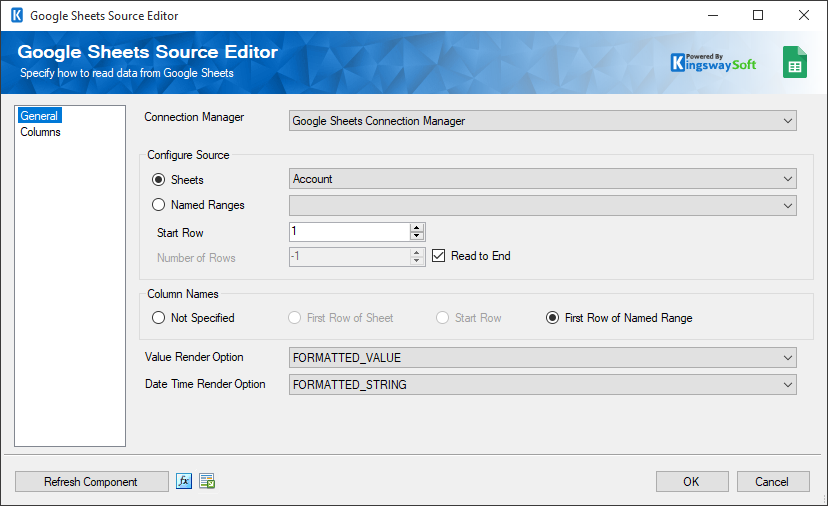 SSIS Google Sheets Source Component